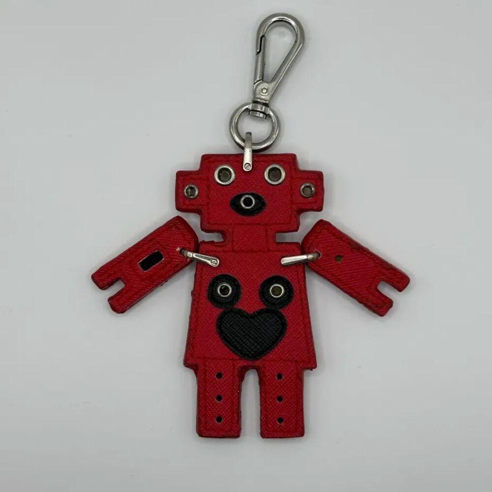 Prada Motif Red Robot Heart Key Chain Charm - image 1